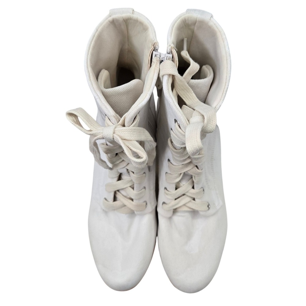 Charlotte Stone White Canvas Lace Up Platform Block Heel Boots Womens Size 9 - Picture 9 of 11